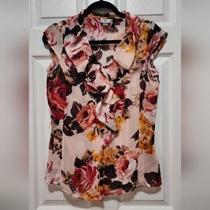 Worthington Floral Ruffle Blouse - Pink and Yellow